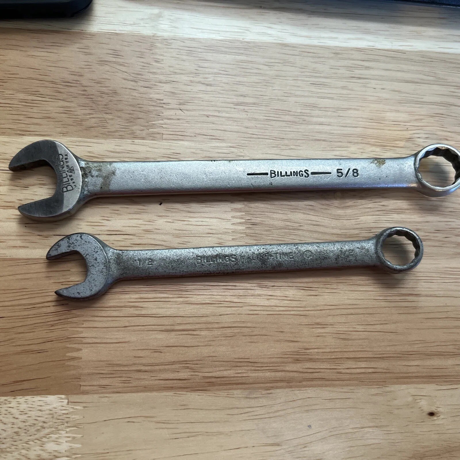 2 Billings Combination Wrenches 5/8in 1/2in – 12 Point – 1164, 1162