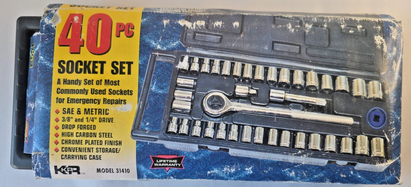 Vintage KR 40 pc 1/4” 3/8″ SAE/Metric Socket Set & 9 pc Wobble Extensions ~ NEW