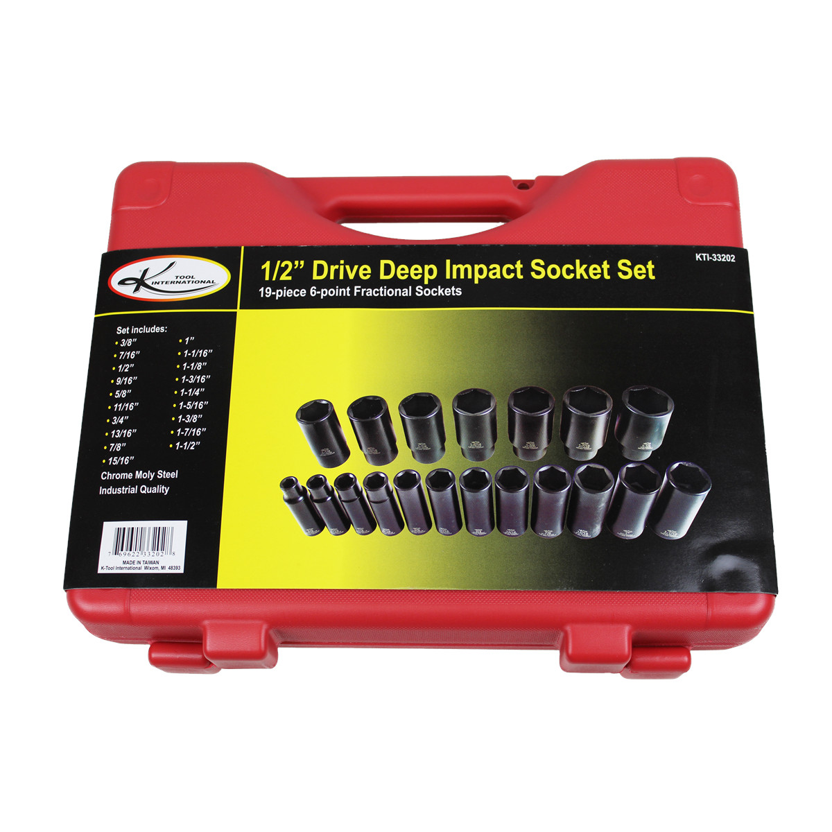 K-Tool 33202 1/2″ Drive SAE Deep Impact Socket Set 19pc, Heat Treated Steel