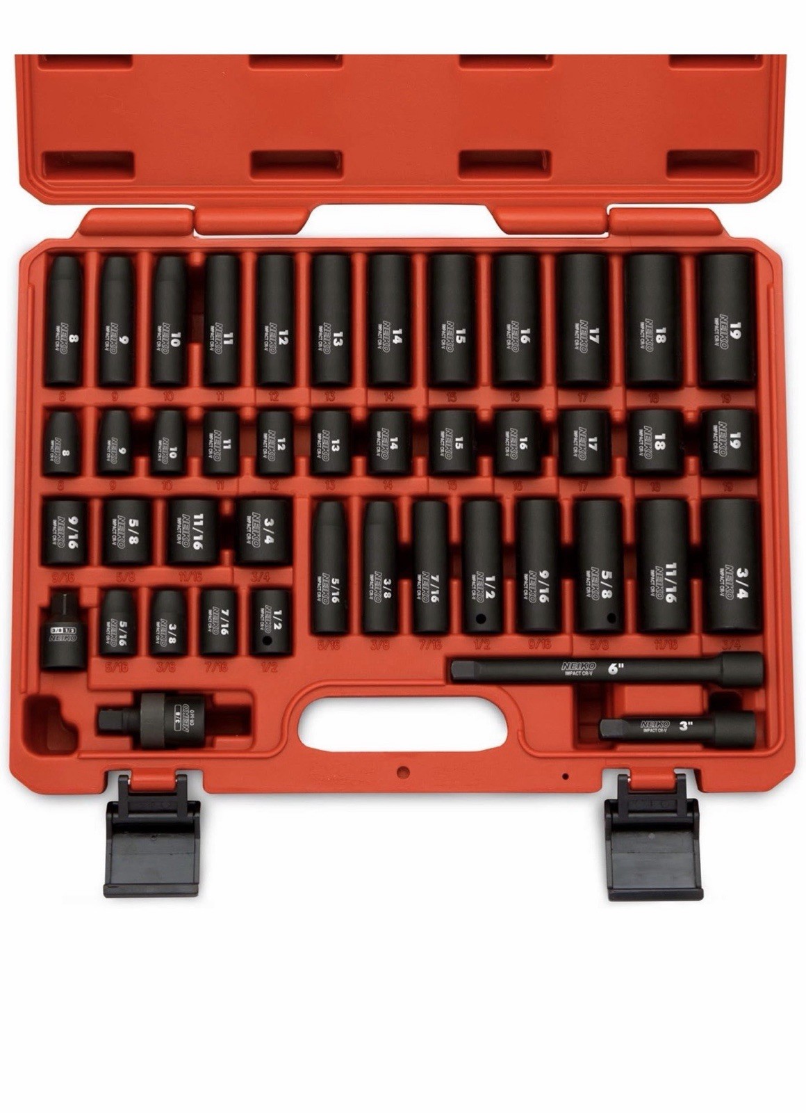 NEIKO 02440A 3/8-Inch-Drive Impact Socket Set, SAE Sizes 5/16″ to 3/4″ 44pcs