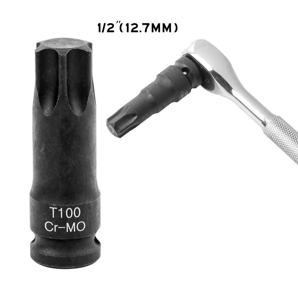 T100 Torx 6 Point Impact Bit Socket, 1/2-Inch Square Drive Screwdriver Adapter