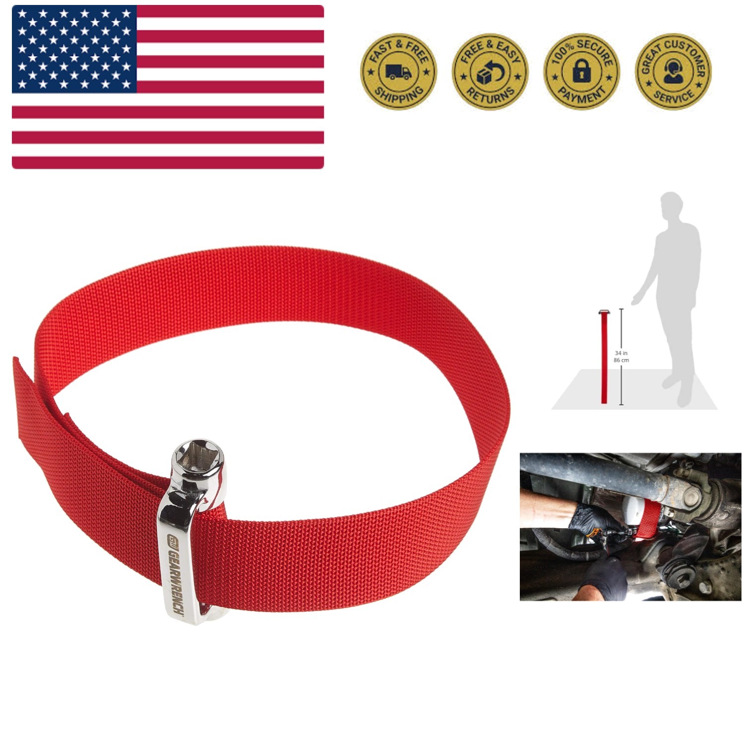Heavy-Duty Oil Filter Strap Wrench | 3/8″ & 1/2″ Drive | 3529D