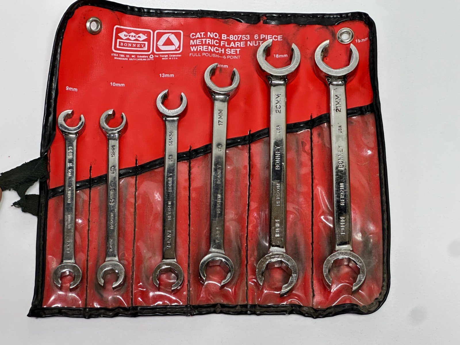 Bonney Tools USA 6pc Metric 9mm-21mm Flare Nut Line Wrench Set B-80753, Kit Bag