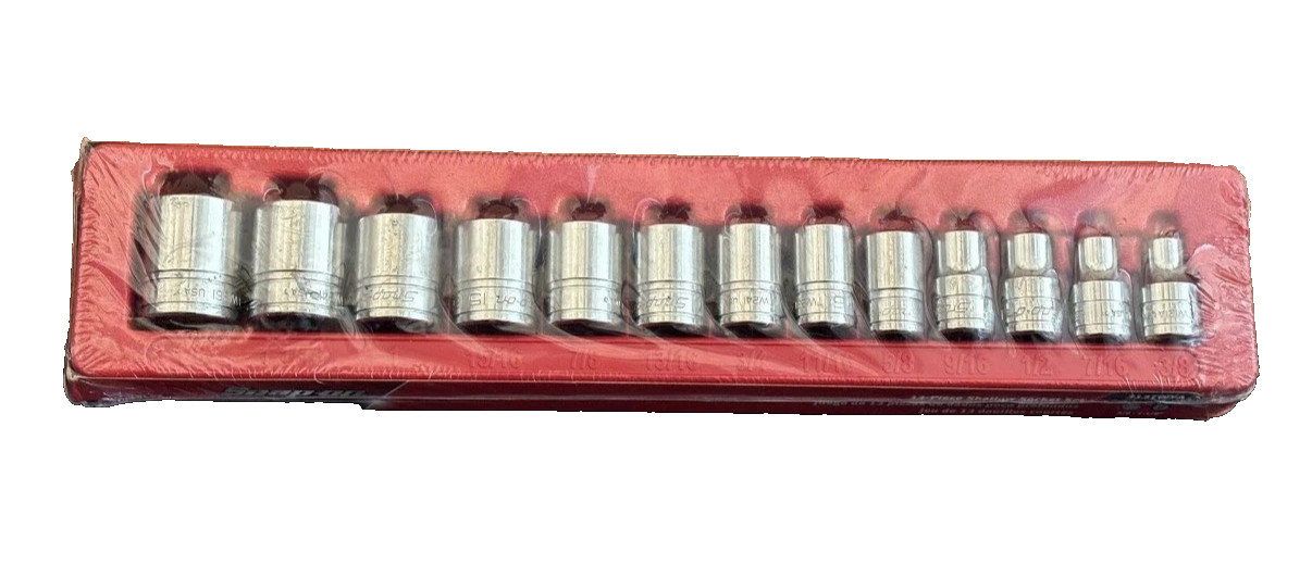 New Snap-on 1/2″ drive 3/8″ to 1 1/8″ 6-point Shallow Socket Set 313TWYA Unused