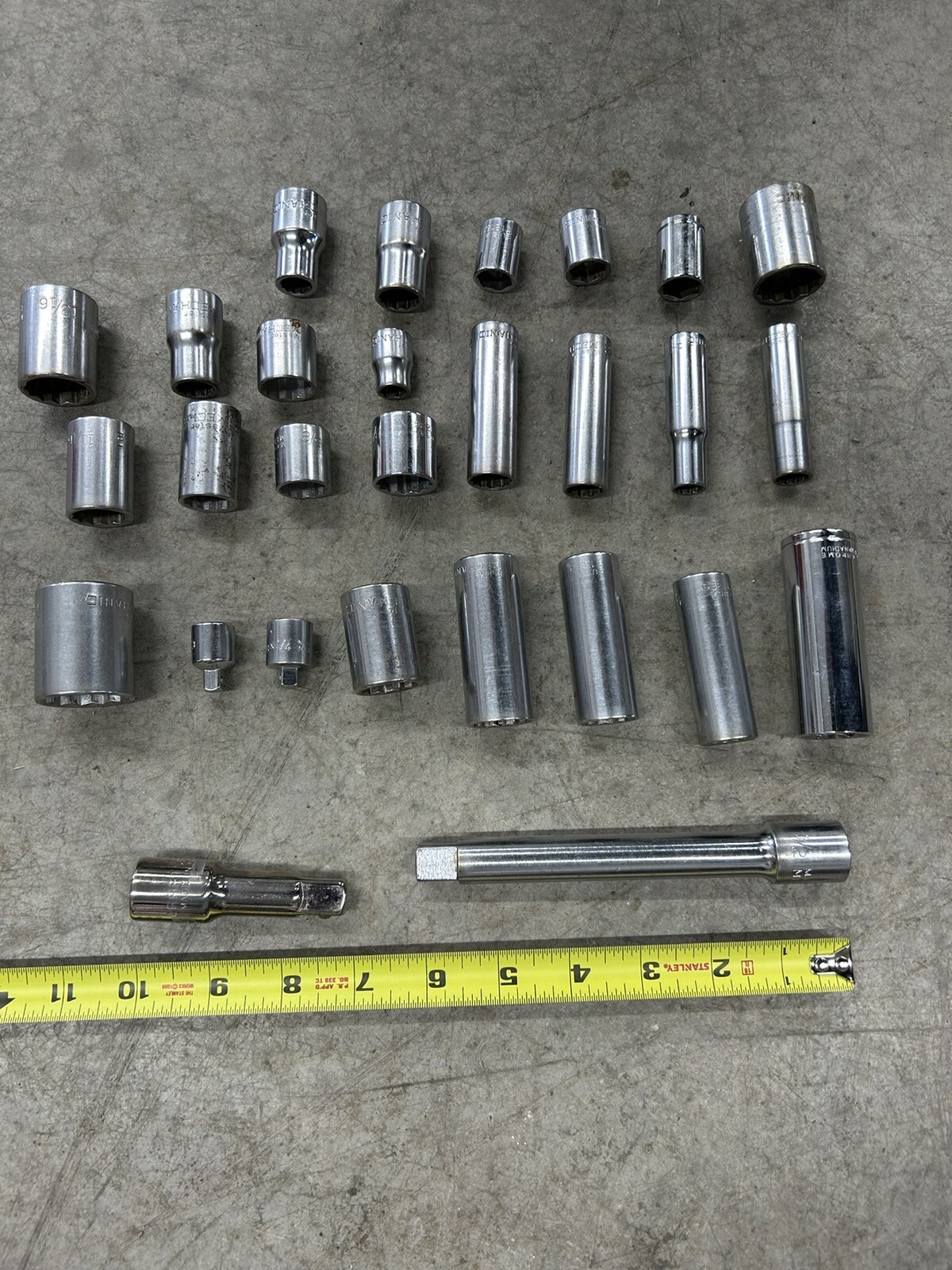 Lot Of Misc Sockets Extensions Master Mechanic Craftsman Thorsen 3/8 And 1/2 Dr