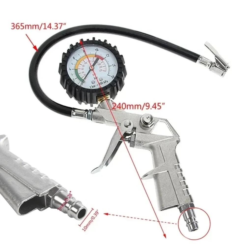 220PSI Tire Air Pressure Meter Gauge with Thick Explosion Proof Tube Design