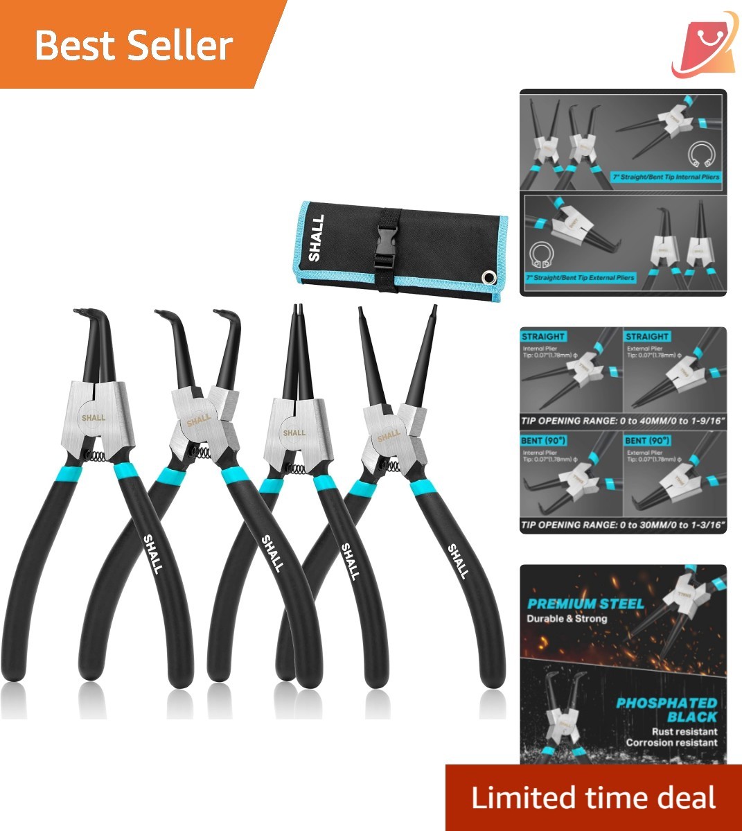 Snap Ring Pliers Set 4pcs Heavy Duty Alloy Steel Internal External Circlip Pl…