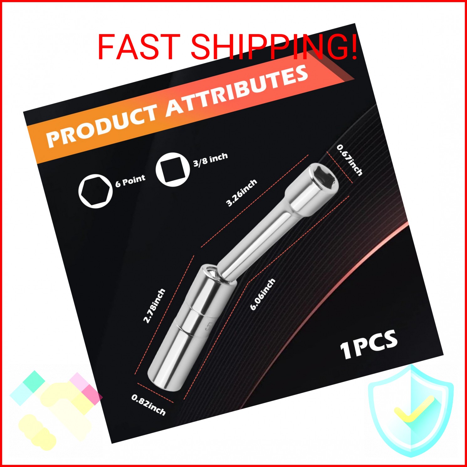 Figpade 360° Swivel 5/8 Spark Plug Socket Magnetic,6-Point Spark Plug Removal To