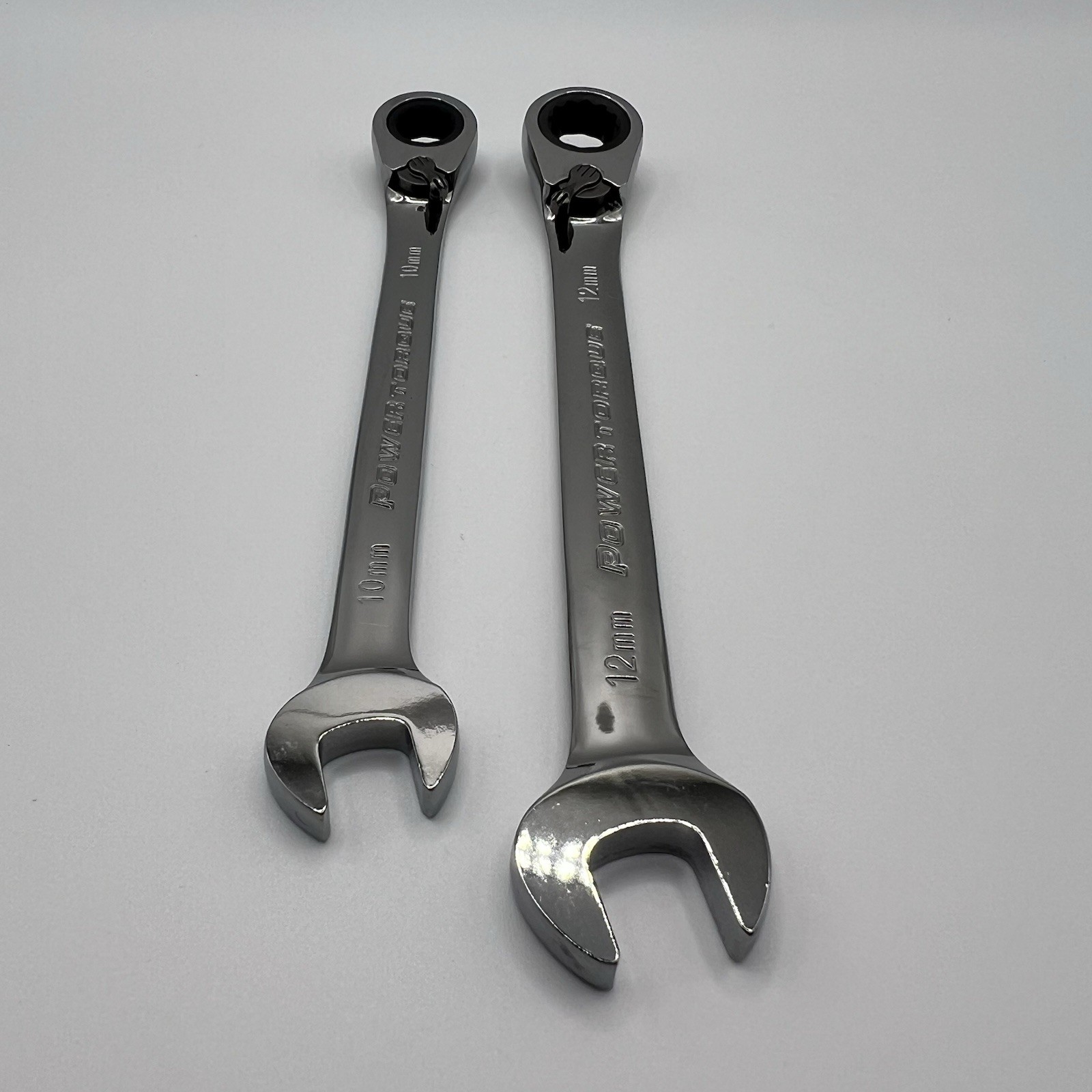 Power Torque 2pc Reversible Ratcheting Combination Wrench Set Metric 10mm 12mm