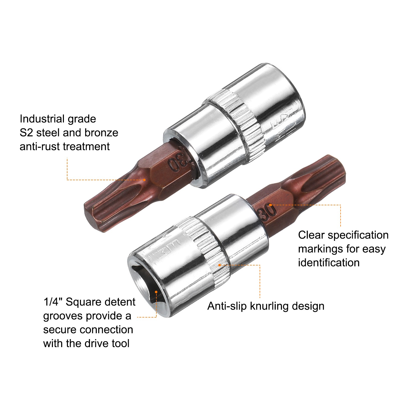 «8pcs T8-T40 Torx Socket Set for 1/4″ Impact Bit Extension Drive, Red»