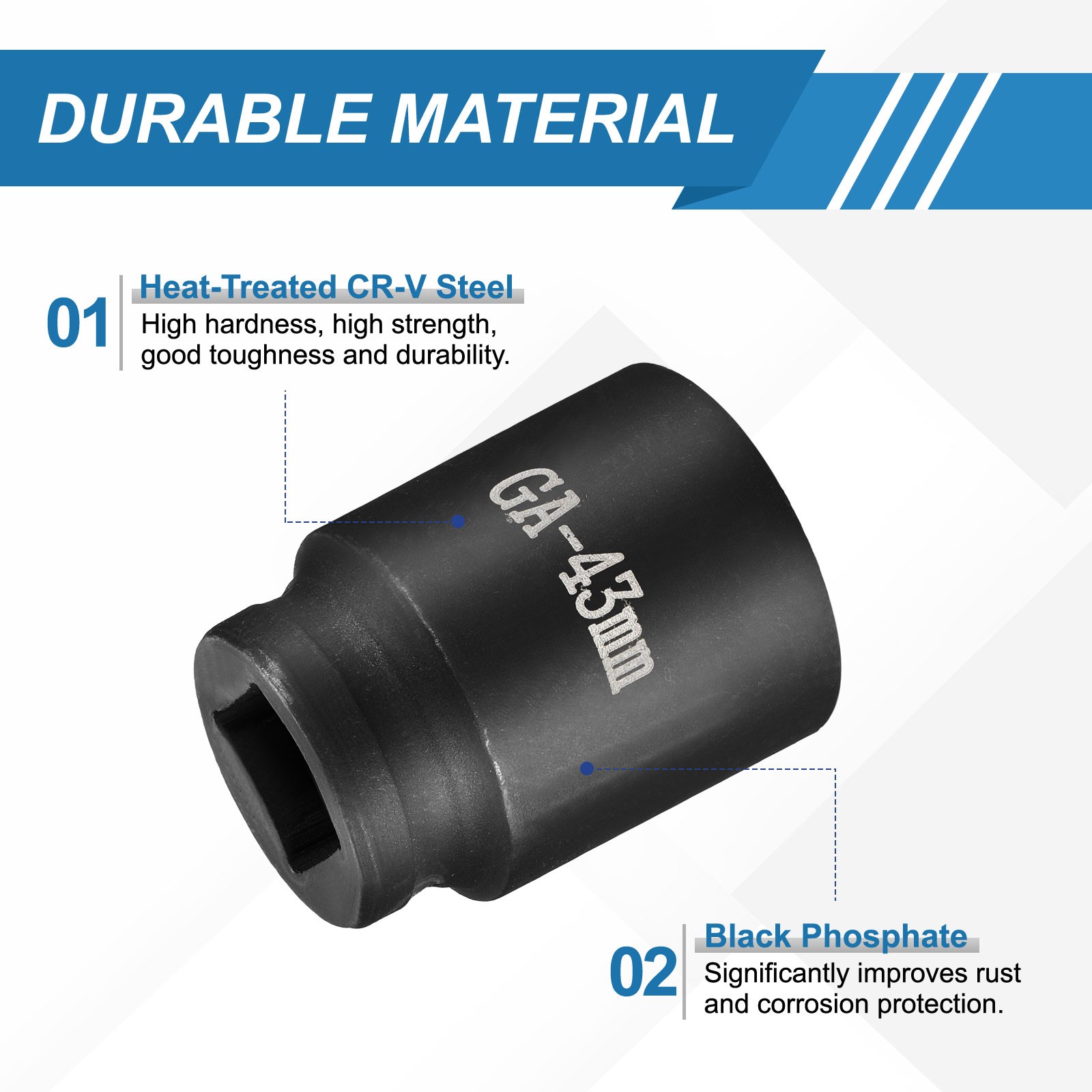 1 Inch Drive 43mm 6 Point Impact Socket Chromium Vanadium Steel