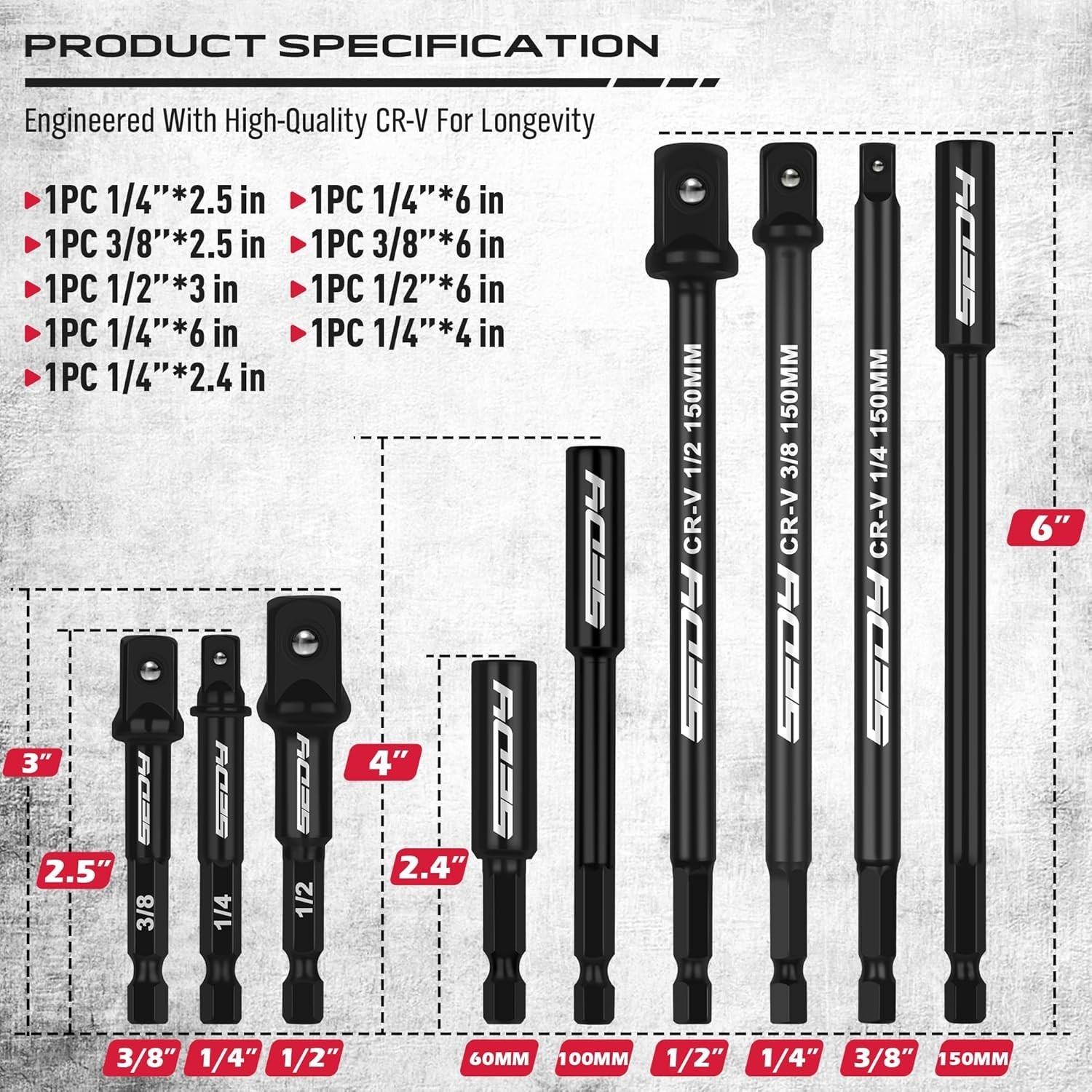 9pc Impact Socket Adapter Set 1/4 3/8 1/2 Hex Shank Drill Bit Extension Driver