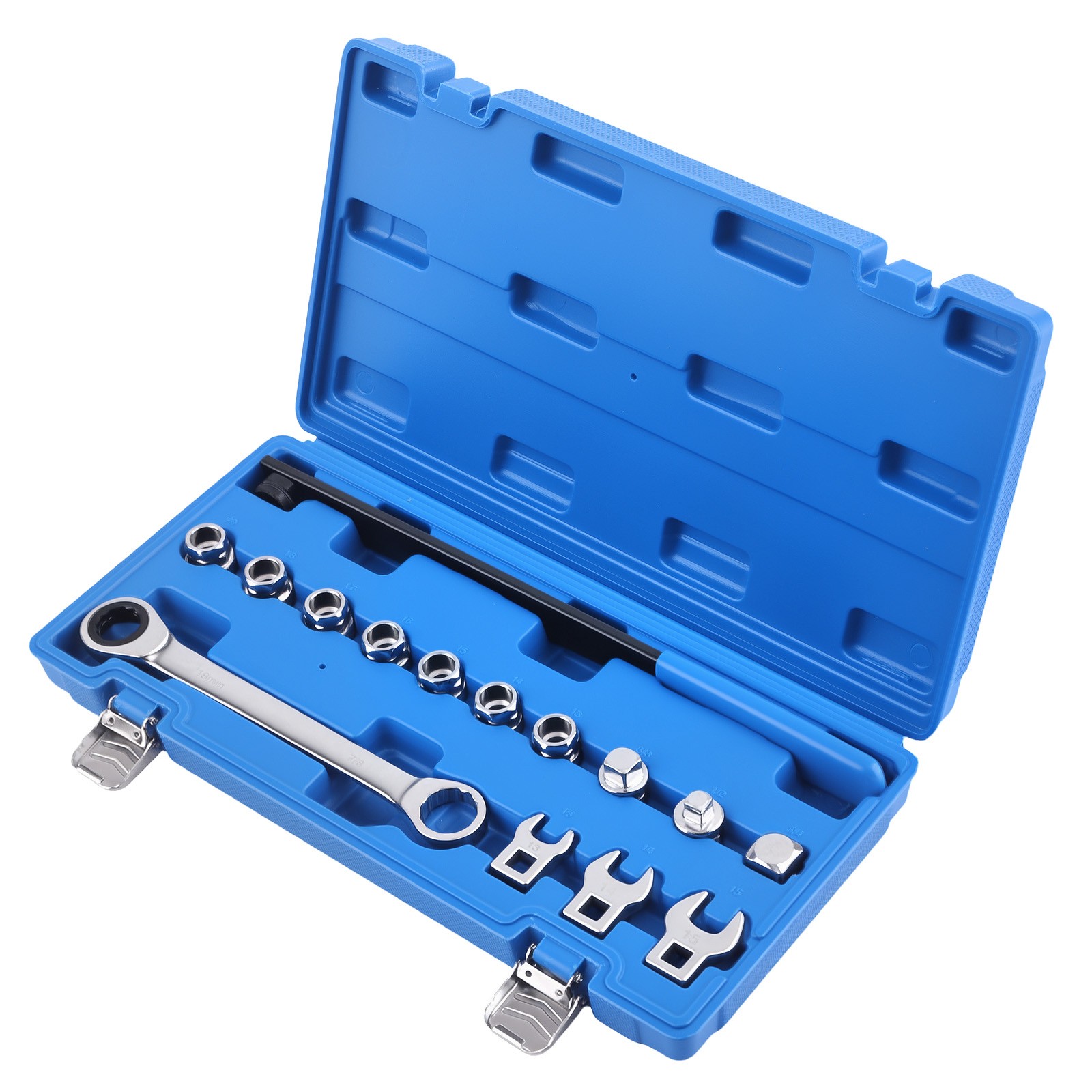 15pcs Universal Ratcheting Wrench Set Complete Serpentine Belt Tool Kit