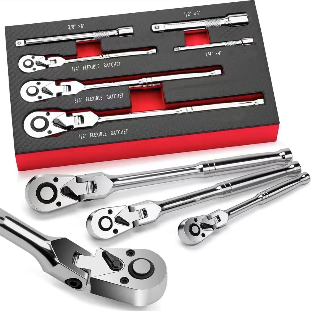 72-Tooth Flexible Handle Ratchet Wrench 10-Piece Set Includes 1/4-inch,3/8-inch