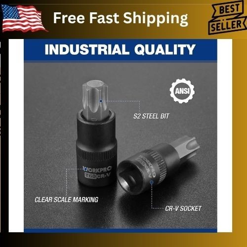 WORKPRO 13PC Torx Bit Socket Set 1/4″ 3/8″ 1/2 Drive Hex Allen Socket Set T8-T60