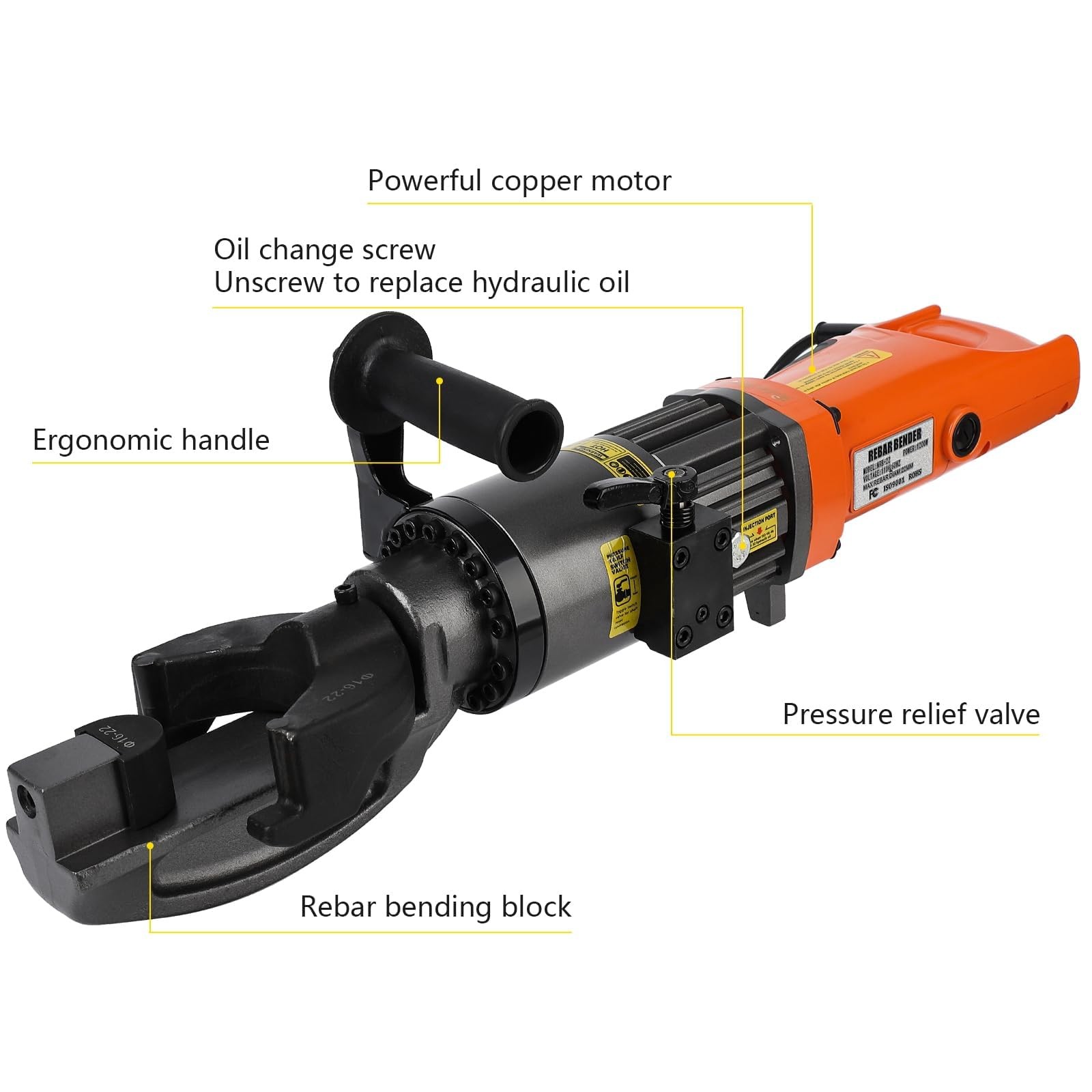 0-130° Electric Rebar Bender 7/8″ (22mm) Hydraulic Portable Rebar Bending 1200W