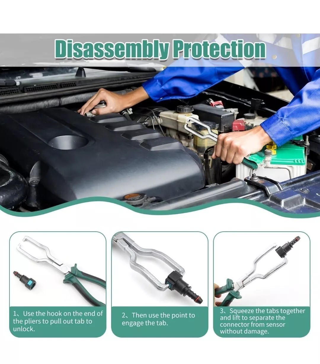9Inch Electrical Disconnect Pliers Fuel Line Clip Spark Plug Removal Repair Tool