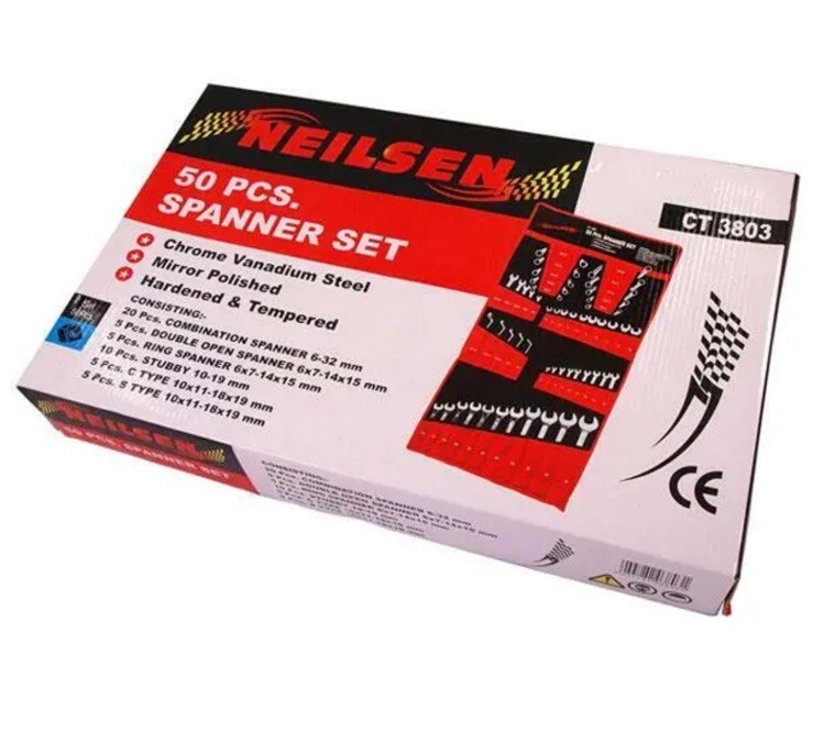 50pc Large Metric Combination Spanner Set 6-32mm Stubby (Genuine Neilsen CT3803)