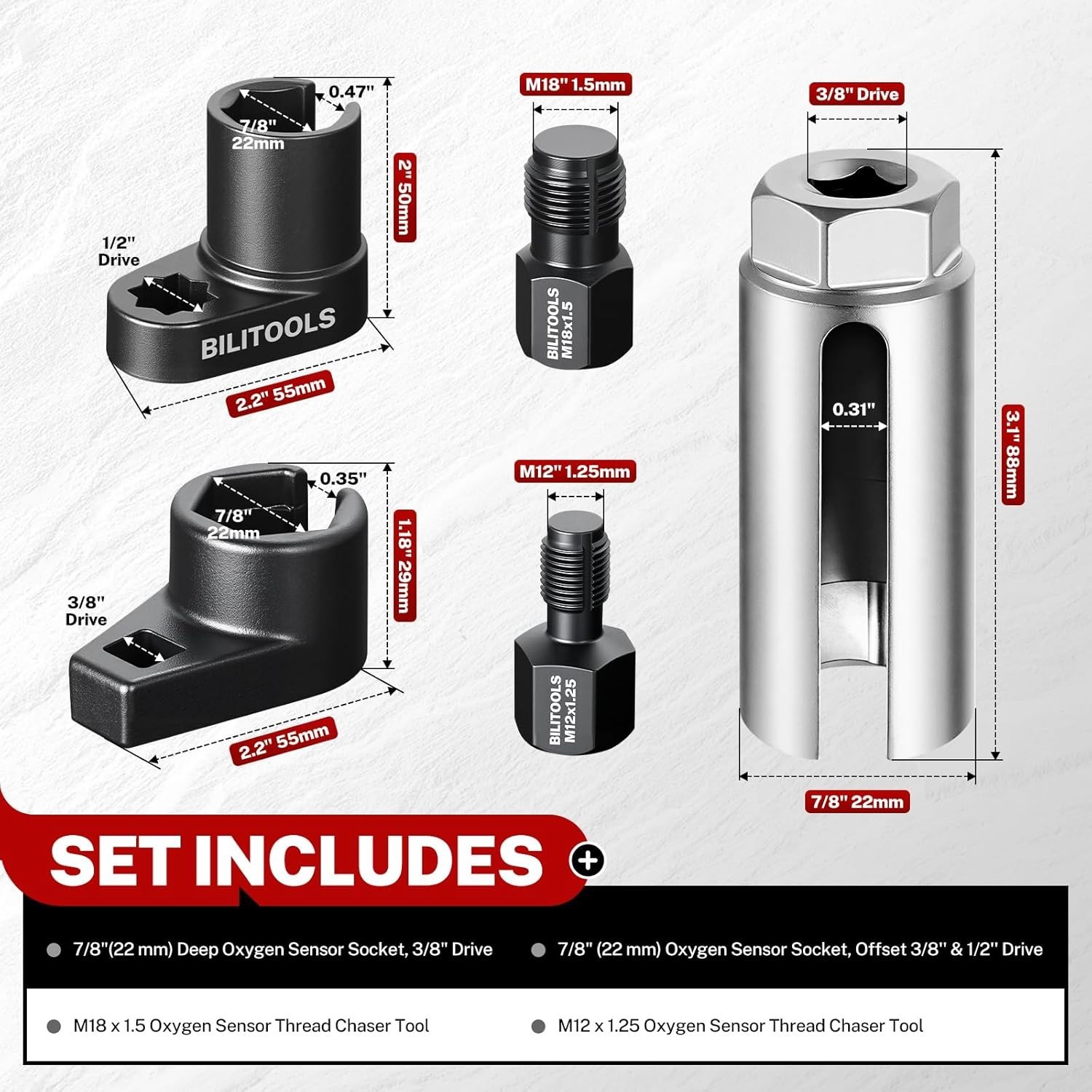 Versatile 5PCS O2 Sensor Set with Thread Chasers – Compatible with Most Vehicles