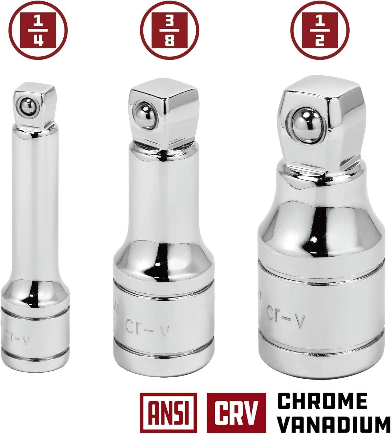 Powerbuilt 1/2-inch Drive Wobble Extension Set, 3 1/4″,3/8″,1/2″Dr., Silver