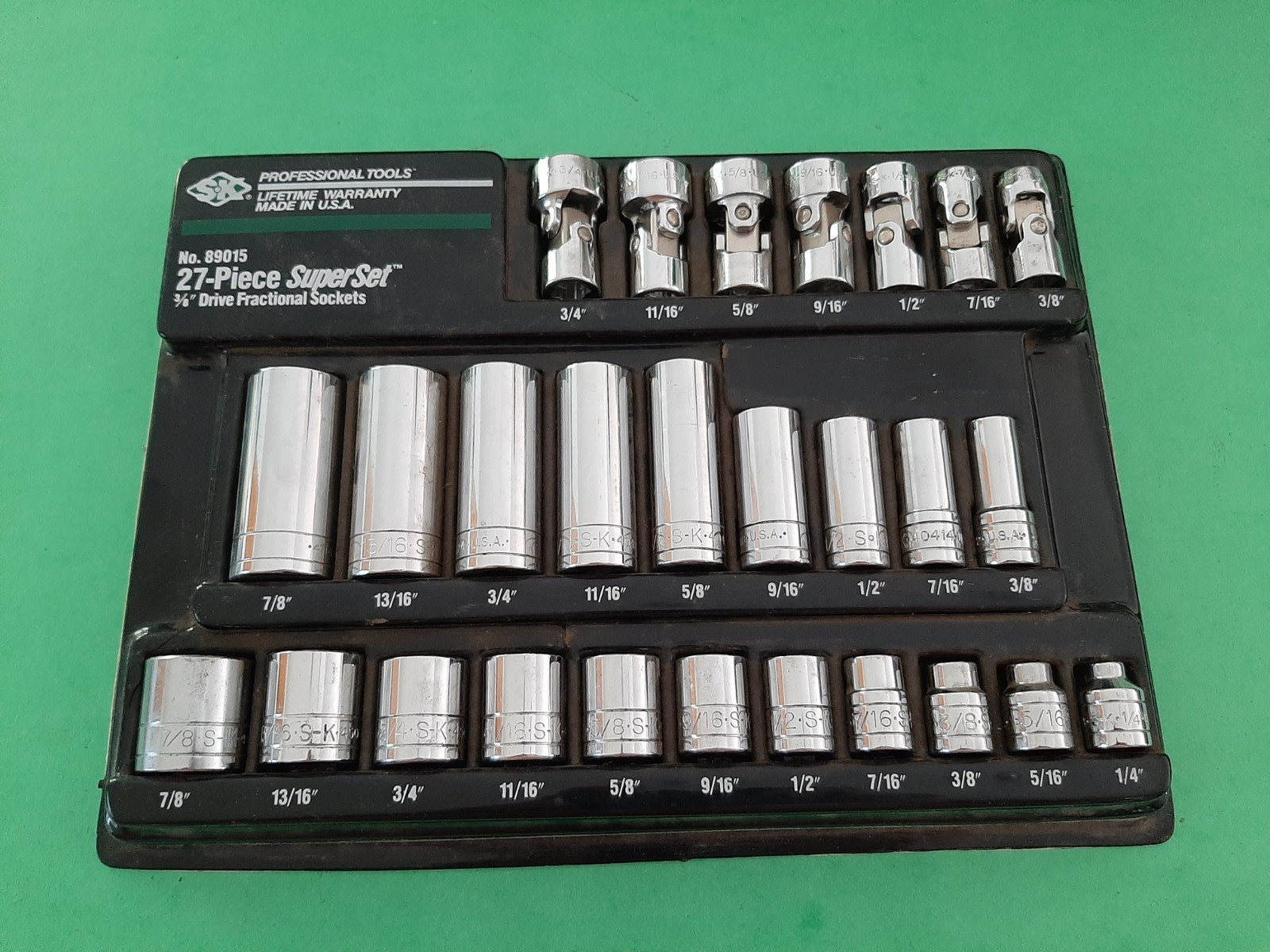 S-K SK Tools USA 3/8” Drive Deep Shallow SAE 27pc. Socket Super Set 6pt Point