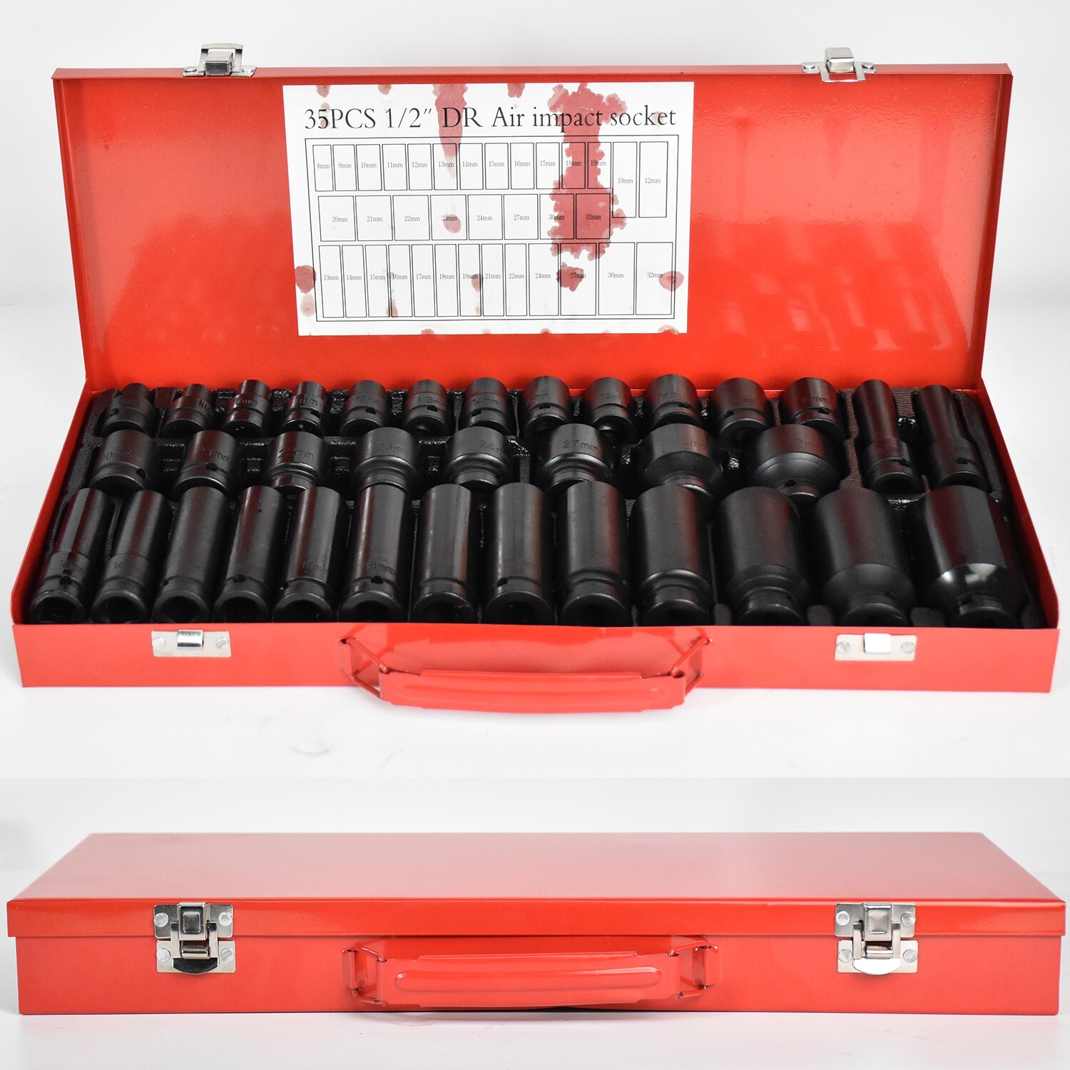 35pcs 1/2″ Inch Deep Impact Socket Set Drive 8-32mm Metric Garage SAE With Case