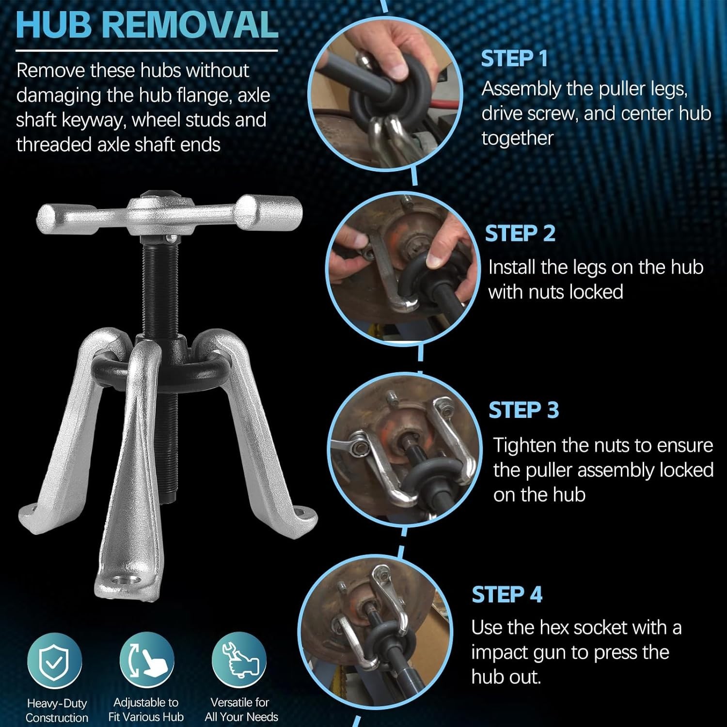 Universal 7394 Hub Puller Heavy Duty Brake Drum Wheel Hub Removal Tool