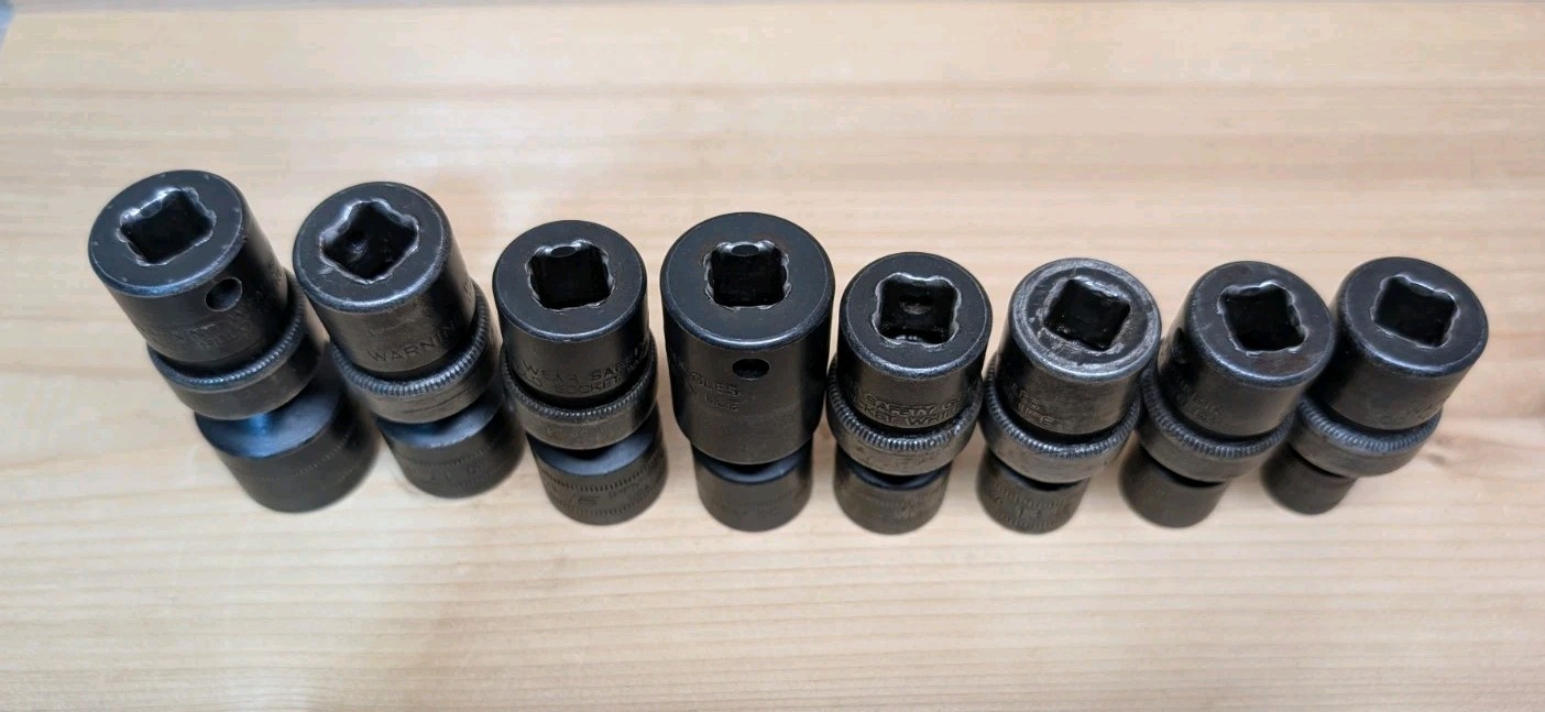 8 Piece Set Snap On 3/8″ Drive Impact Swivels Shallow Metric IPFM 10,12-17,19mm