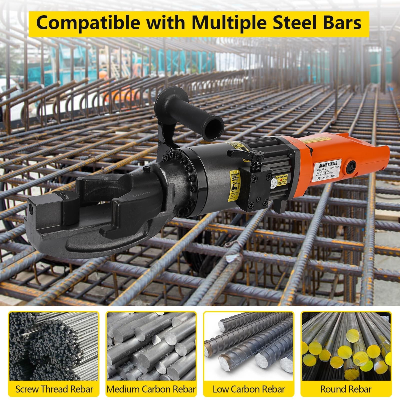 0-130° Electric Rebar Bender 7/8″ (22mm) Hydraulic Portable Rebar Bending 1200W