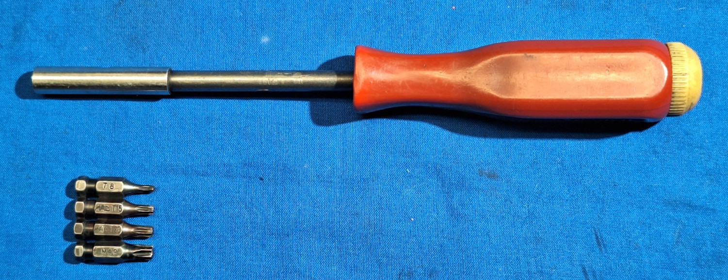 Mac Tools USA Magnetic Bit Driver Screwdriver Red PM86TA With 4 MAC Torx Bits