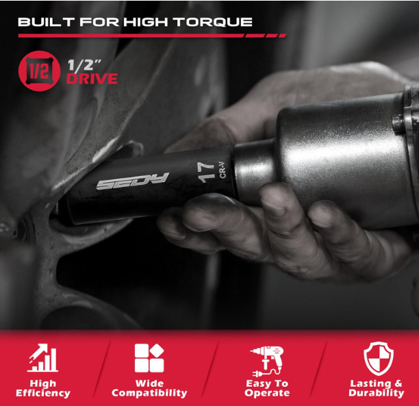 29-Piece 1/2″ Drive Impact Socket Set, SAE & Metric with Extension Bars