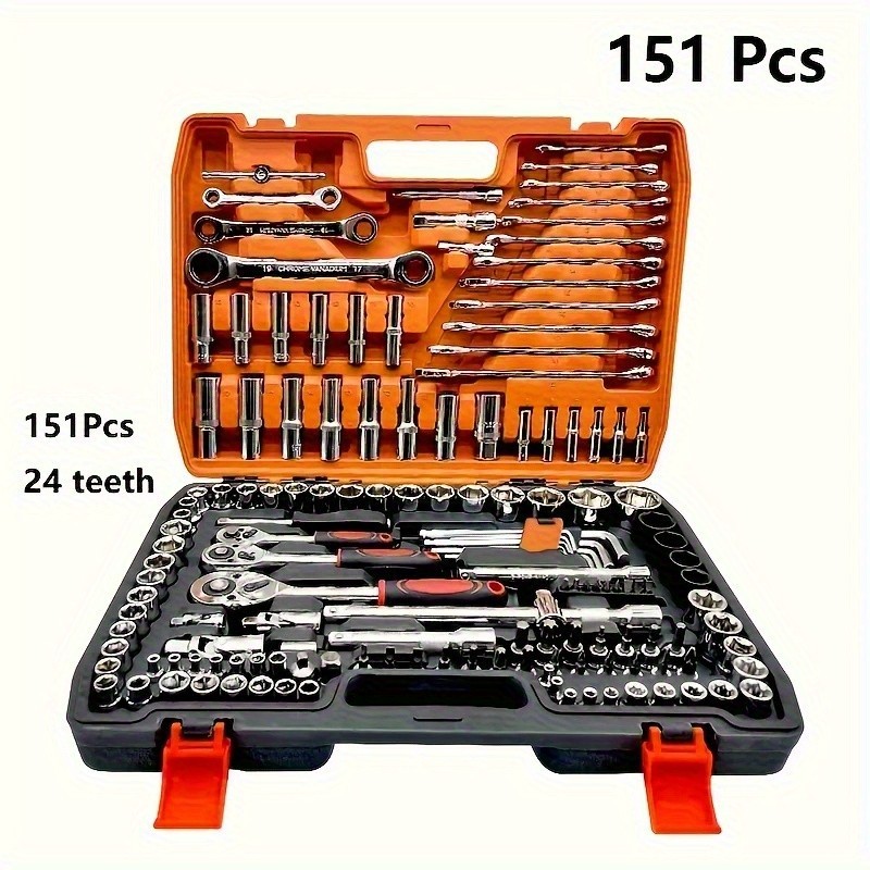 53/82/121/151PCS Heavy-duty Stainless Steel Socket Wrench Set
