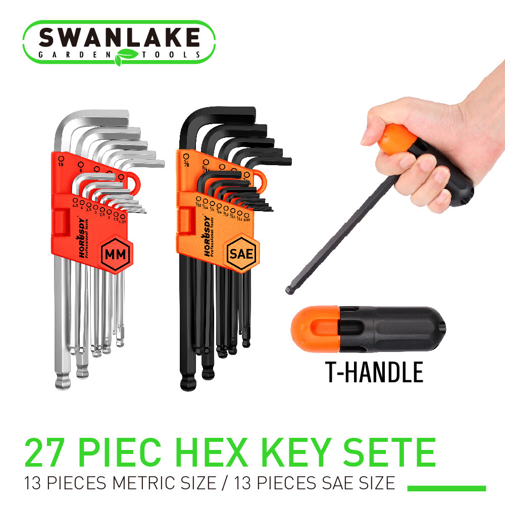 27pc Allen Hex Key Wrench Set Ball Point End Long Arm SAE/MM Folding Screwdriver