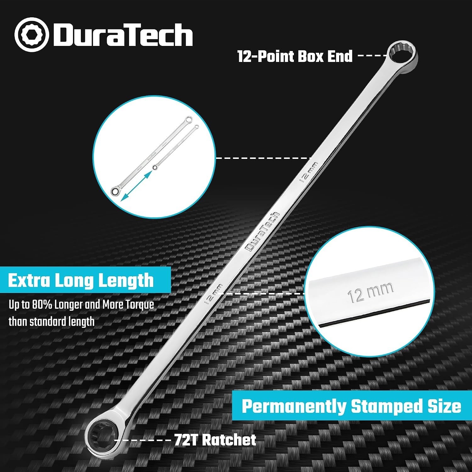 12mm Ratcheting Wrench – Extra Long 32.8cm, 72-Tooth CR-V Steel Mechanic Tool