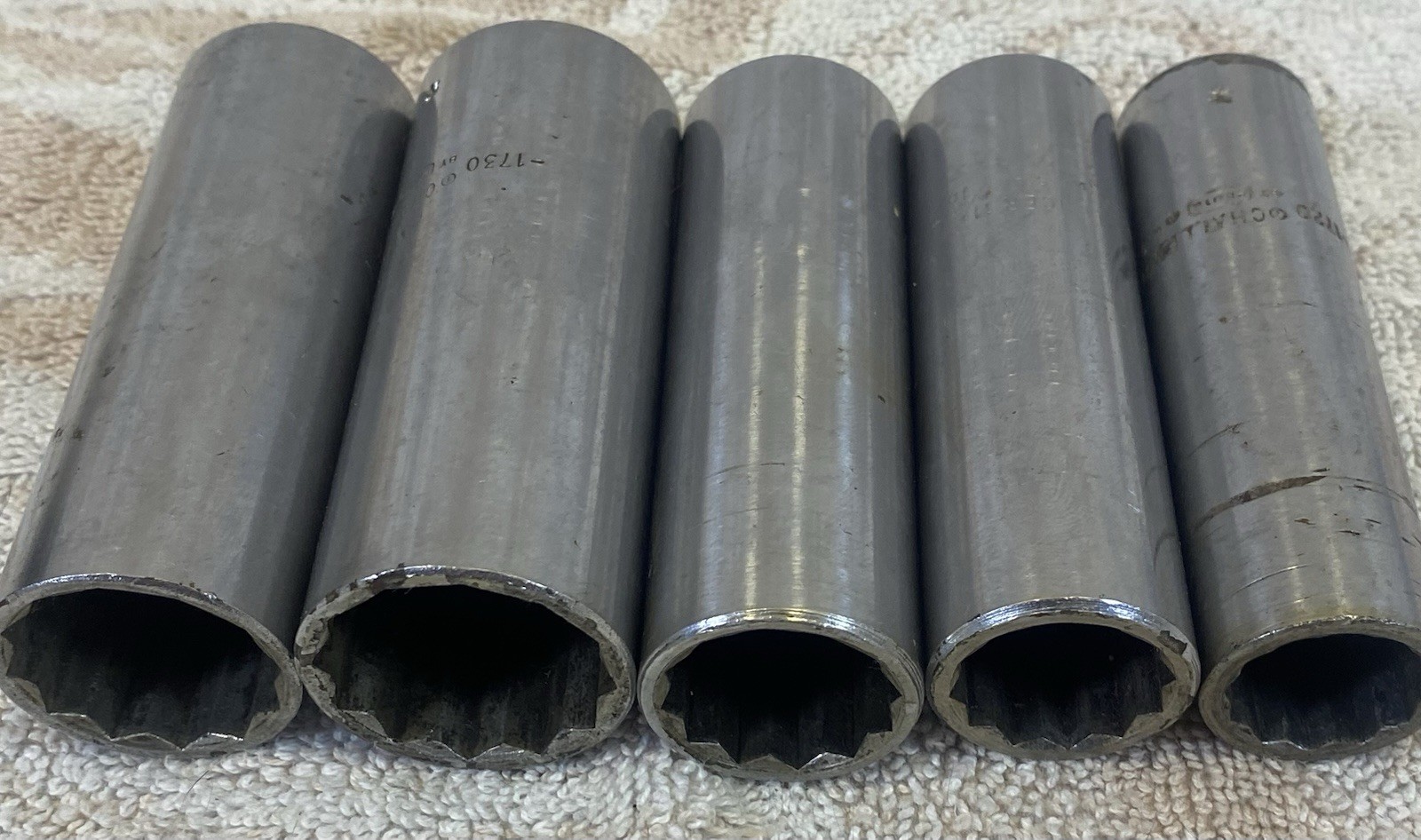 Lot Of 5 – Proto Challenger 1/2” Drive Deep Sockets 15/16 – 5/8 Inch USA SAE