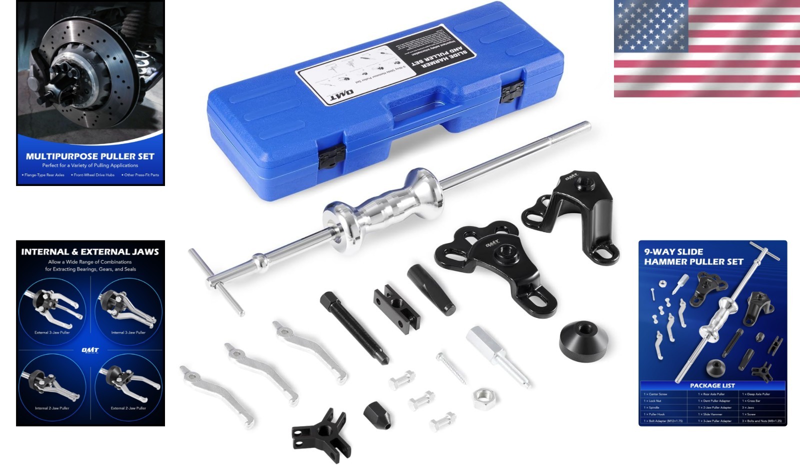 Automotive Puller Set Alloy Steel 9-Way Front & Rear Wheel Hub Remover