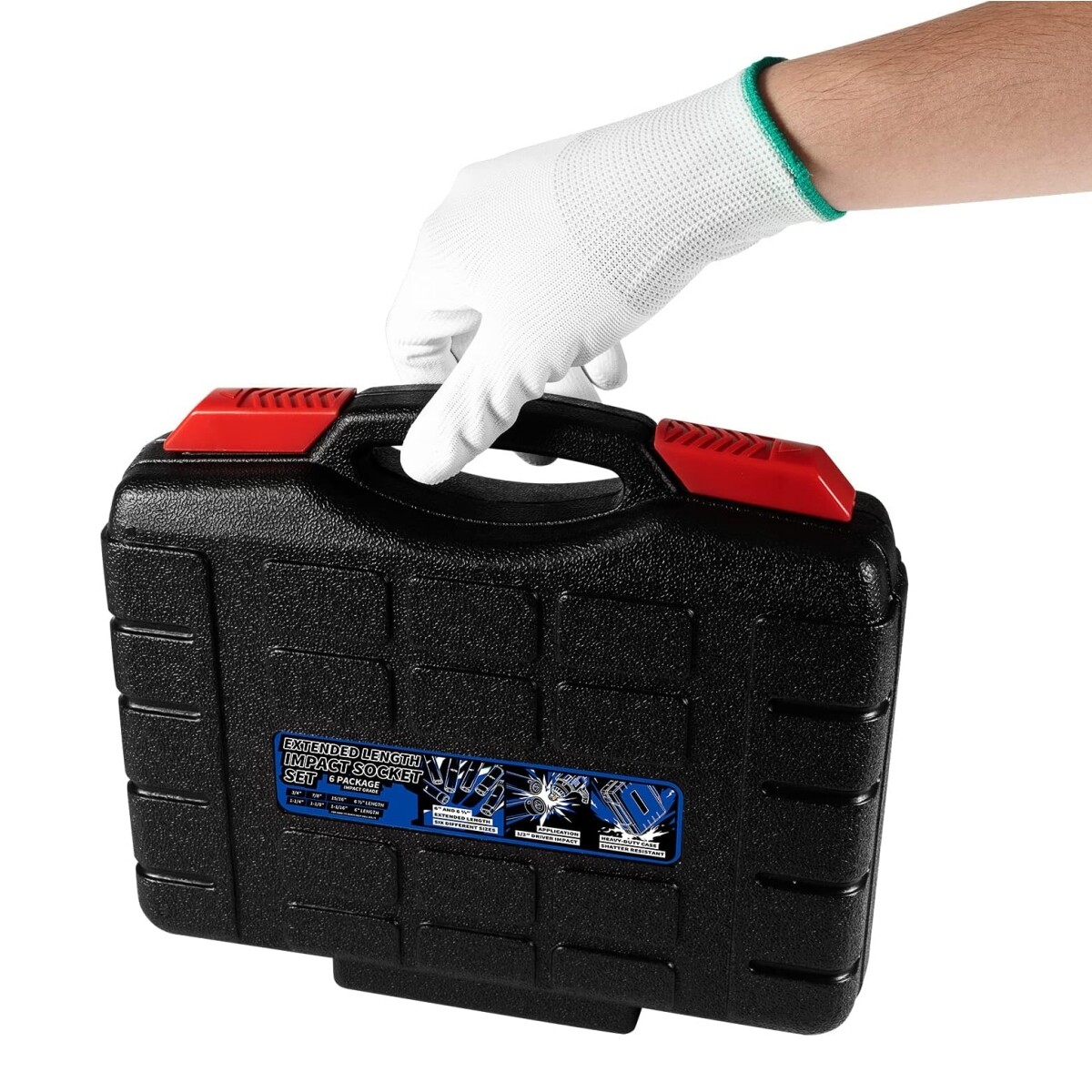 1/2 Inch Drive Extended Length Impact Socket Set 6 Sizes Heavy Duty with Case