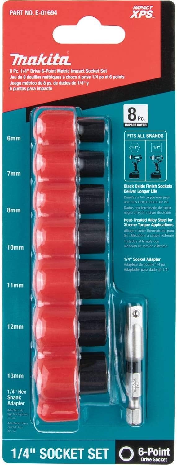 Makita E-01694 Impact XPS® 8 Pc. 1/4″ Drive 6-Point Metric Impact Socket Set w/S