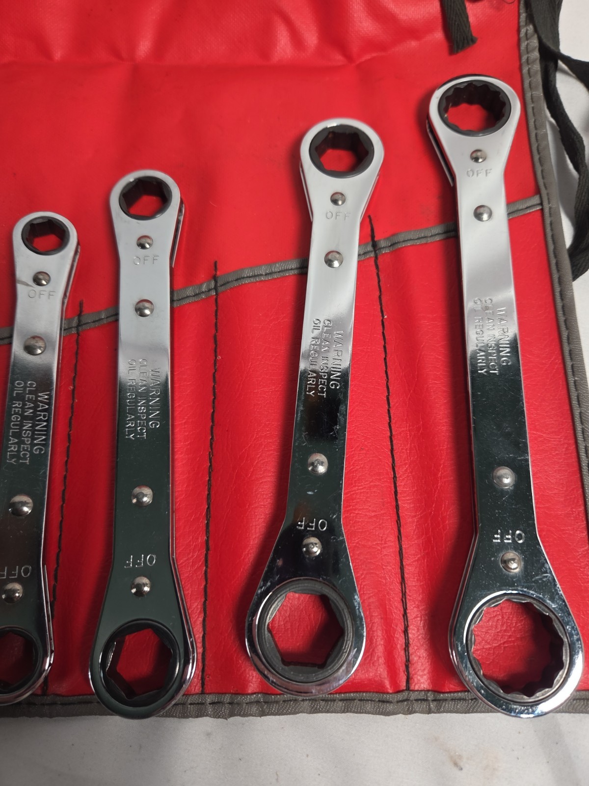 Vintage Snap On Double Ended 6 Pc SAE Ratcheting Wrench Set in Roll Pouch C-62B