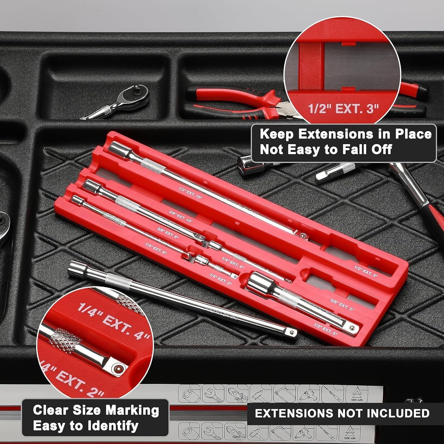ABS Socket Extension Organizer, Socket Extension Bar Holder, Fit for 1/4″,3/8″