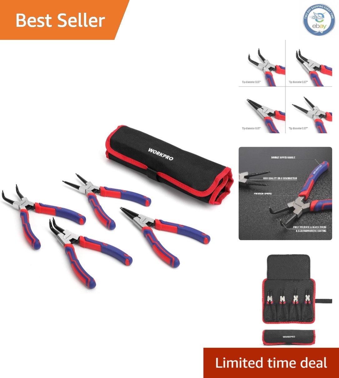 Compact 7-Inch Snap Ring Pliers Set – Durable Circlip Tools with Storage Pouch
