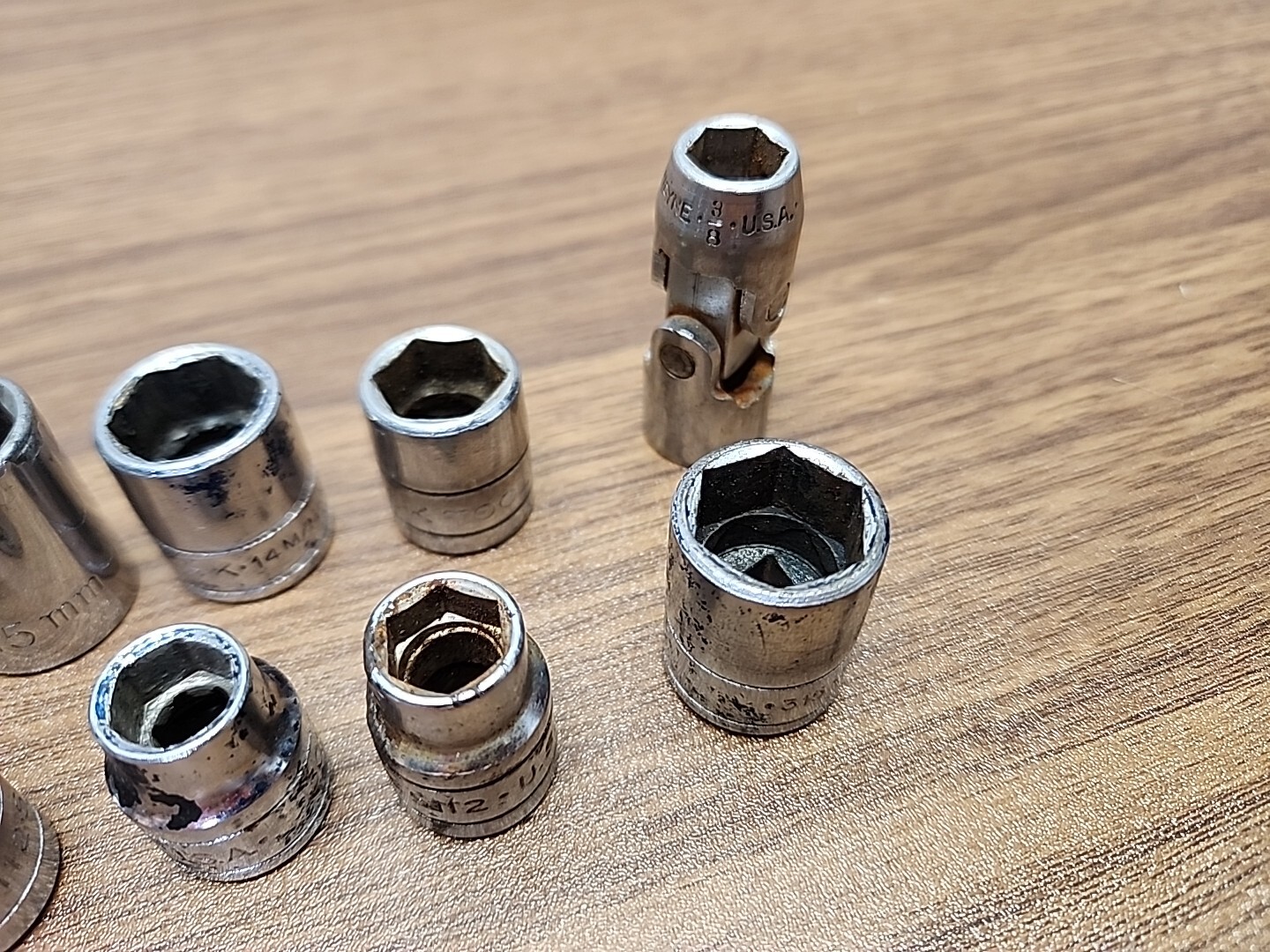(10) S-K Wayne 3/8″ Drive 6 Point SAE Metric Sockets + 3″ Extension ~ USA Made
