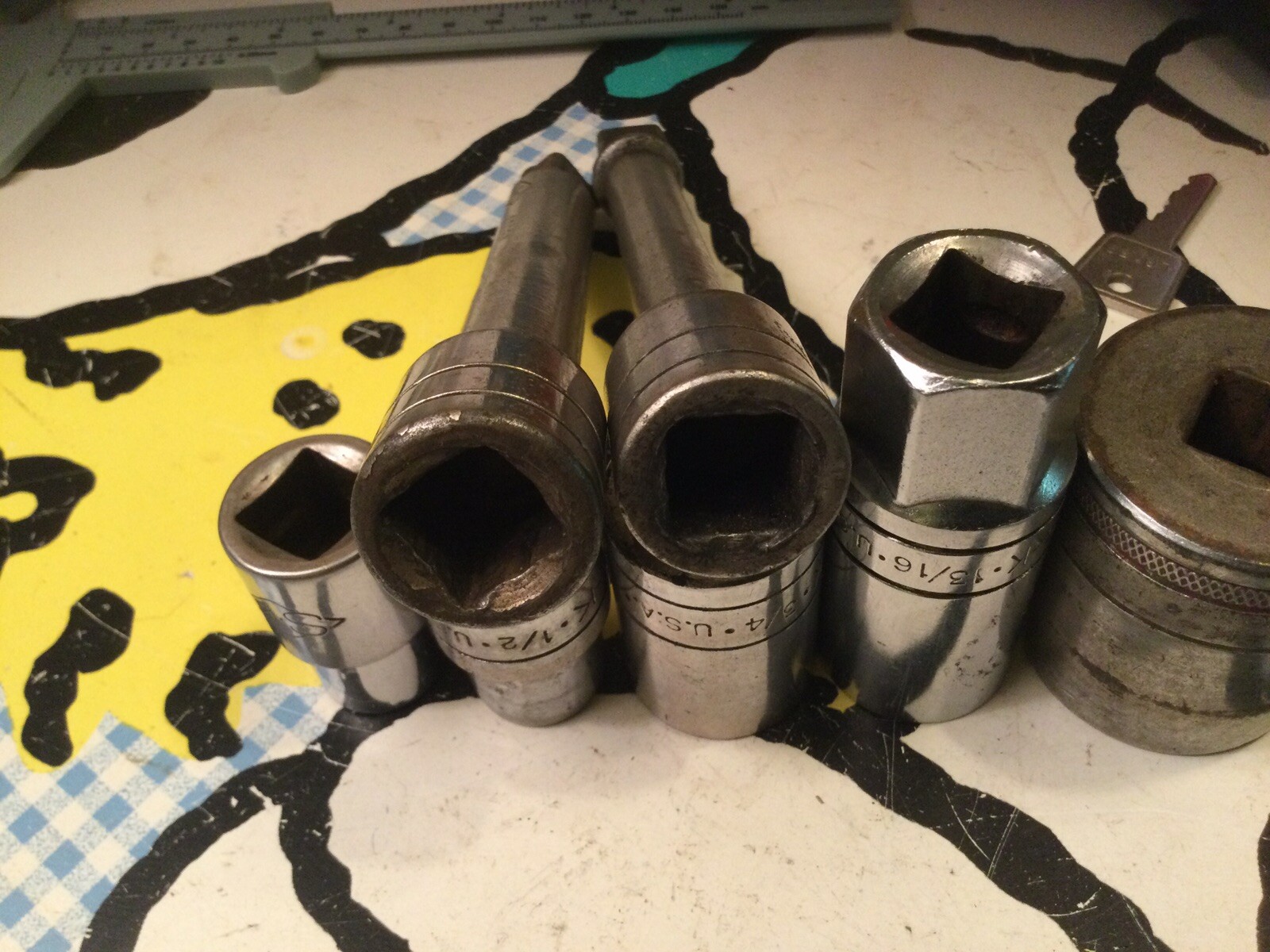 S-K 1/2″ Drive Socket Set – Shallow 6pt 1/2 3/4 13/16 12pt 1/2 1-1/8 (2)6” Ext