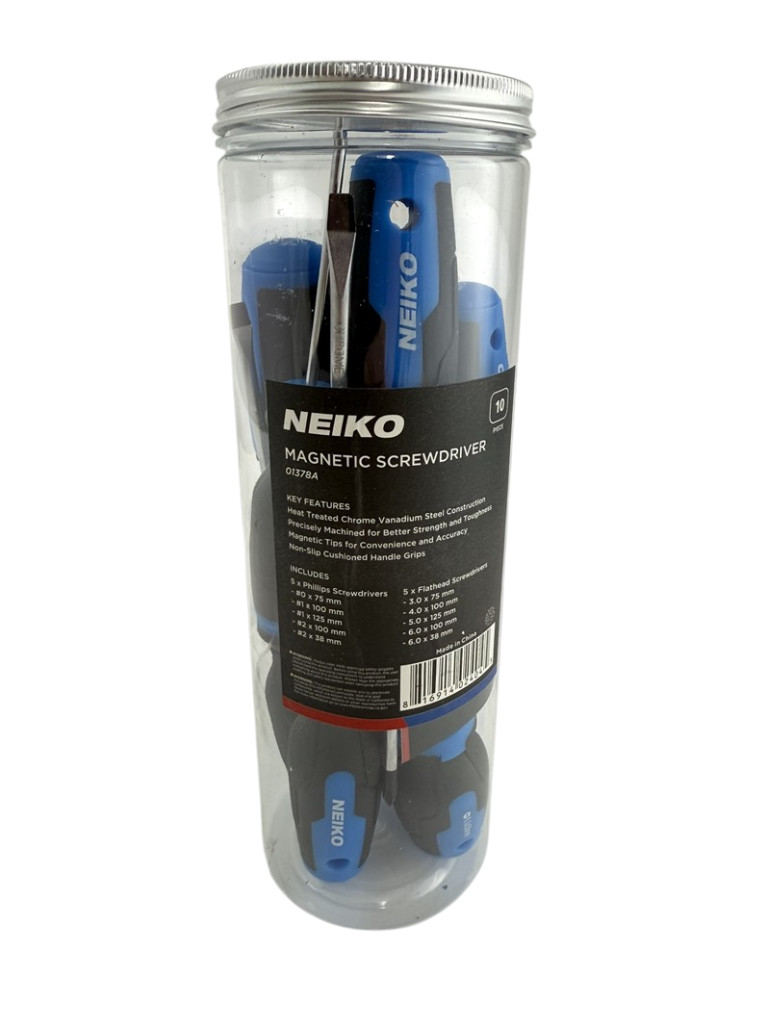10pc Neiko NEW Magnetic Tip Non Slip Phillips & Flathead Screwdrivers Set 01378A
