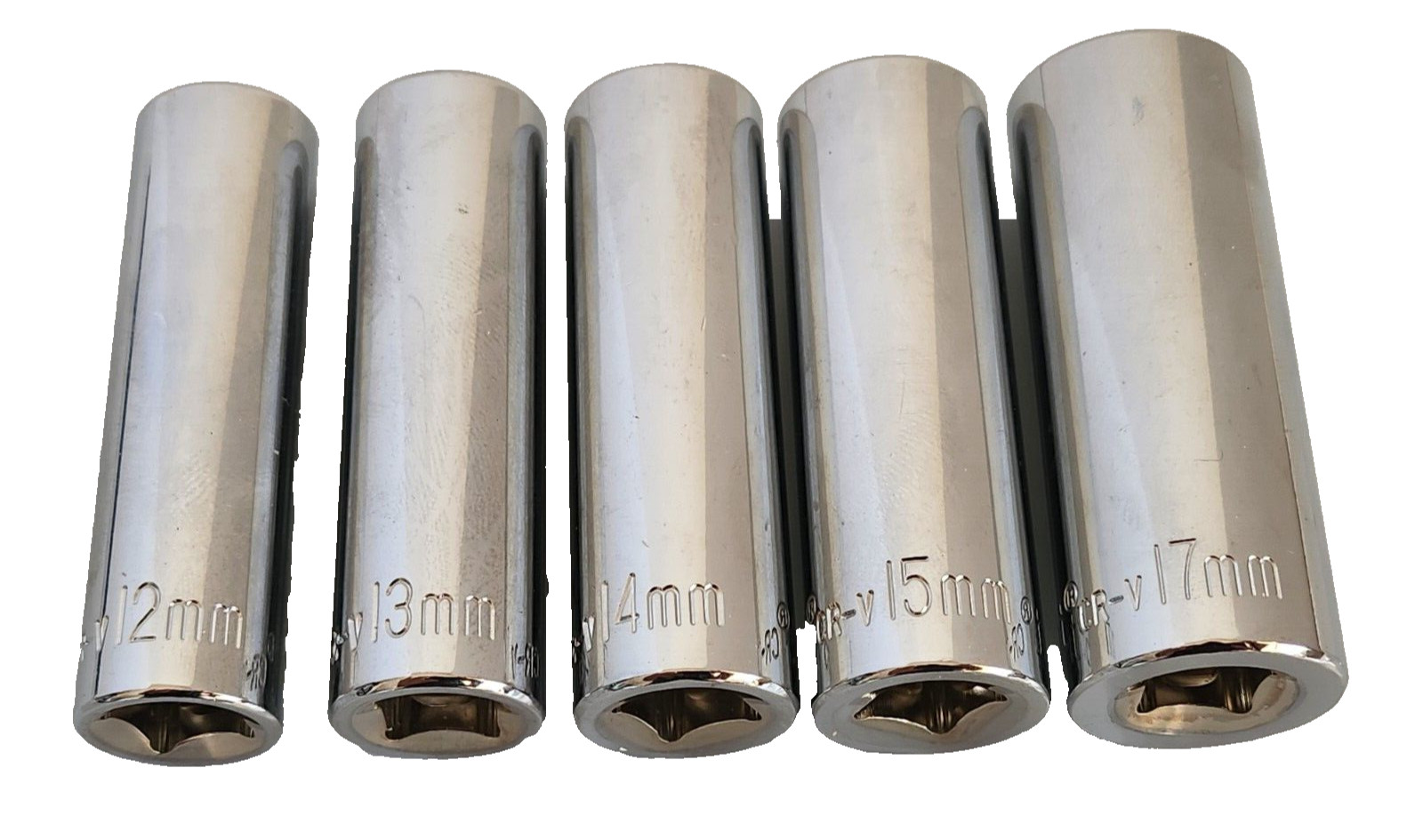 Crescent CR-V Lot Of 5 Deep Metric Sockets 3/8” Dr. 6Pt 12mm,13mm,14mm,15mm,17mm