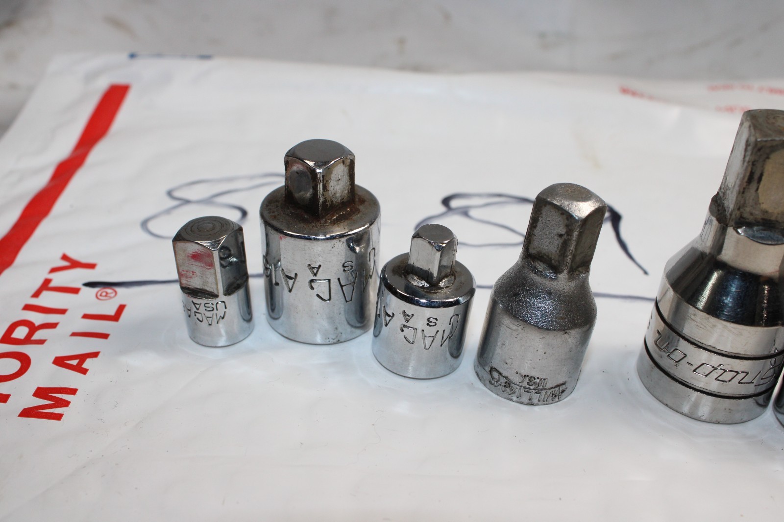 7 Piece Mac and Snap on adaptor lot 3/8 1/2 1/4