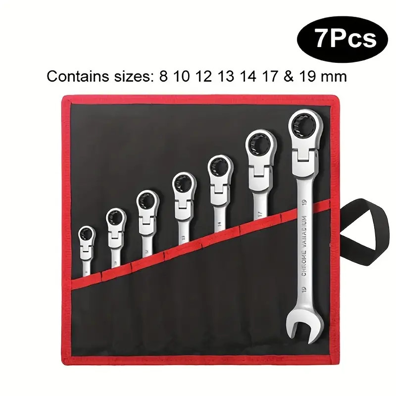 7pc 8-19 mm Ratcheting Wrench Combination Spanner Tool Set Metric Flexible Head