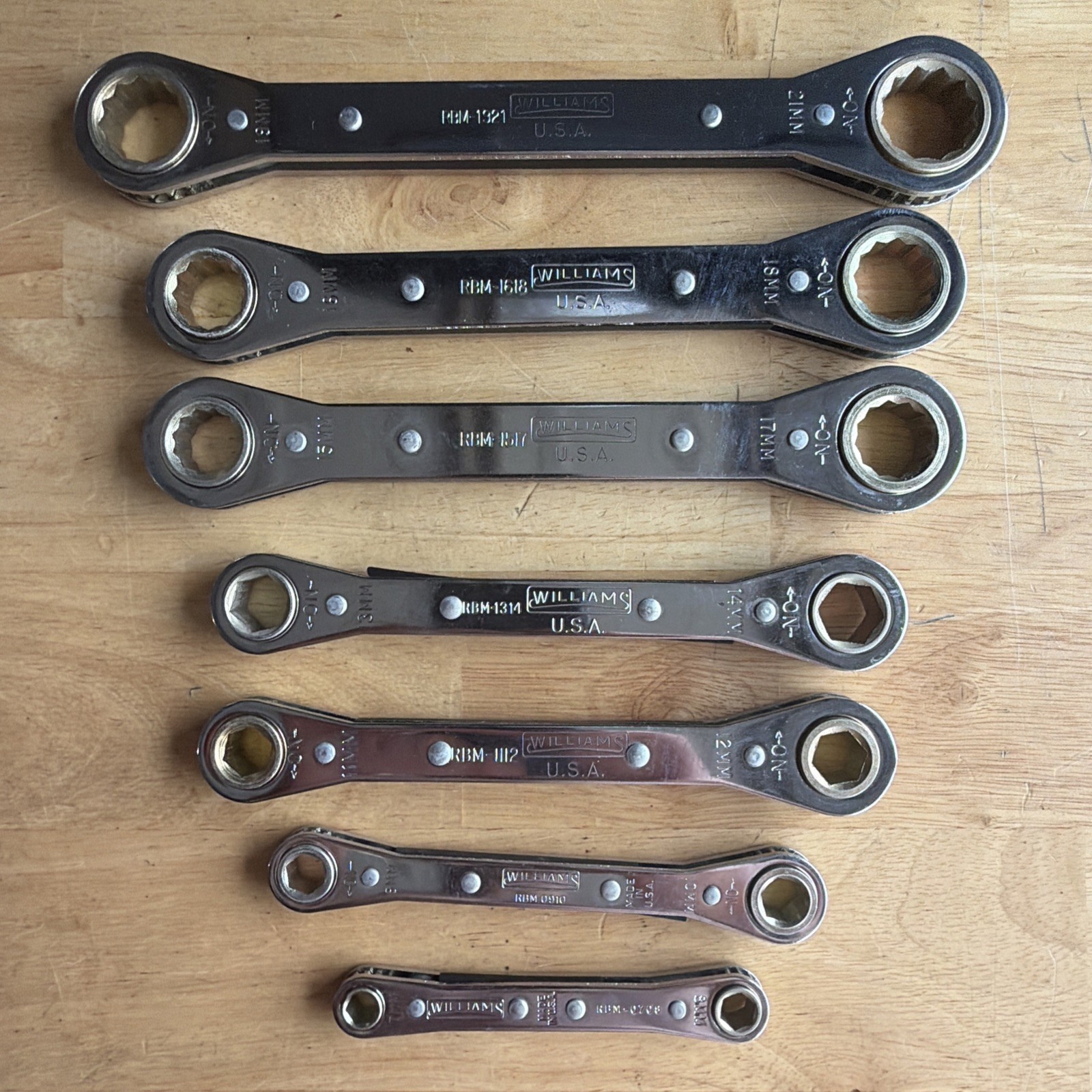 Williams Tools Metric Ratcheting Box End Wrench Set 12/6pt 7-19mm 21mm K-15 USA