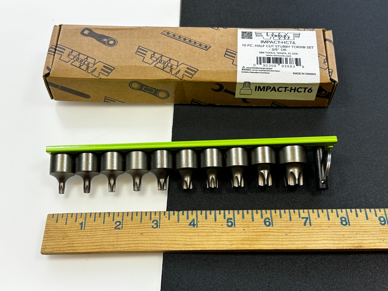 VIM 3/8″Dr 10pc Half-Cut Stubby Torx Bit Driver Socket Set, Magrail #IMPACT-HCT6