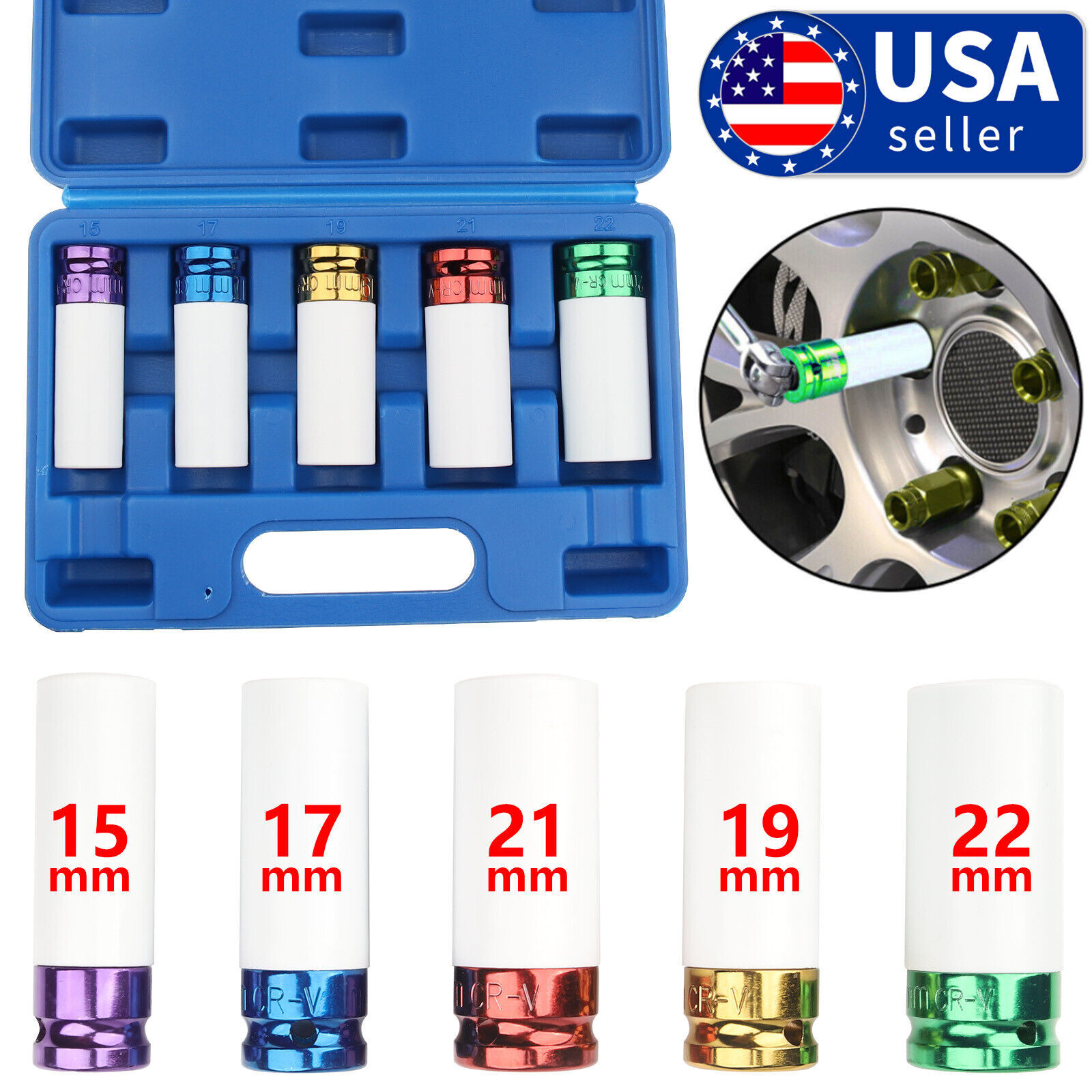 1/2″ Drive Lug Nut Impact Socket Set Thin Wall Deep Wheel Protector Tool 5-Piece